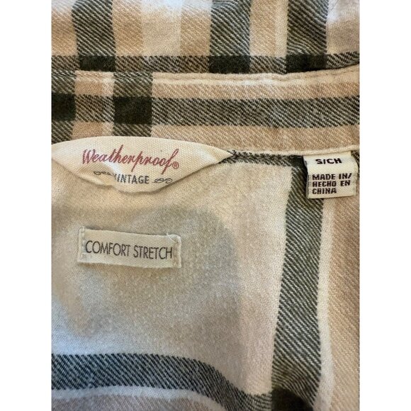 Weatherproof Vintage Womens Plaid Comfort Stretch Button-Up Shirt Beige/Green Si - Picture 5 of 10